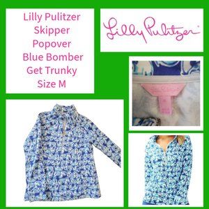 Lilly Pulitzer Skipper Popover 3/4 Zip - Get Trunky Bomber Blue - Size M